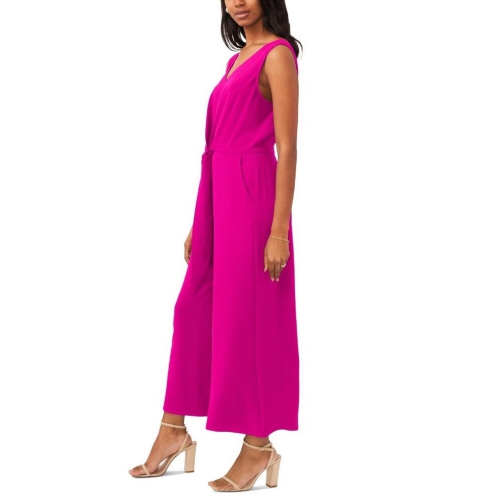 Vince Camuto Women's Sleeveless V-Neck Tie-Waist Jumpsuit Pink Size Small $109 - Picture 8 of 9